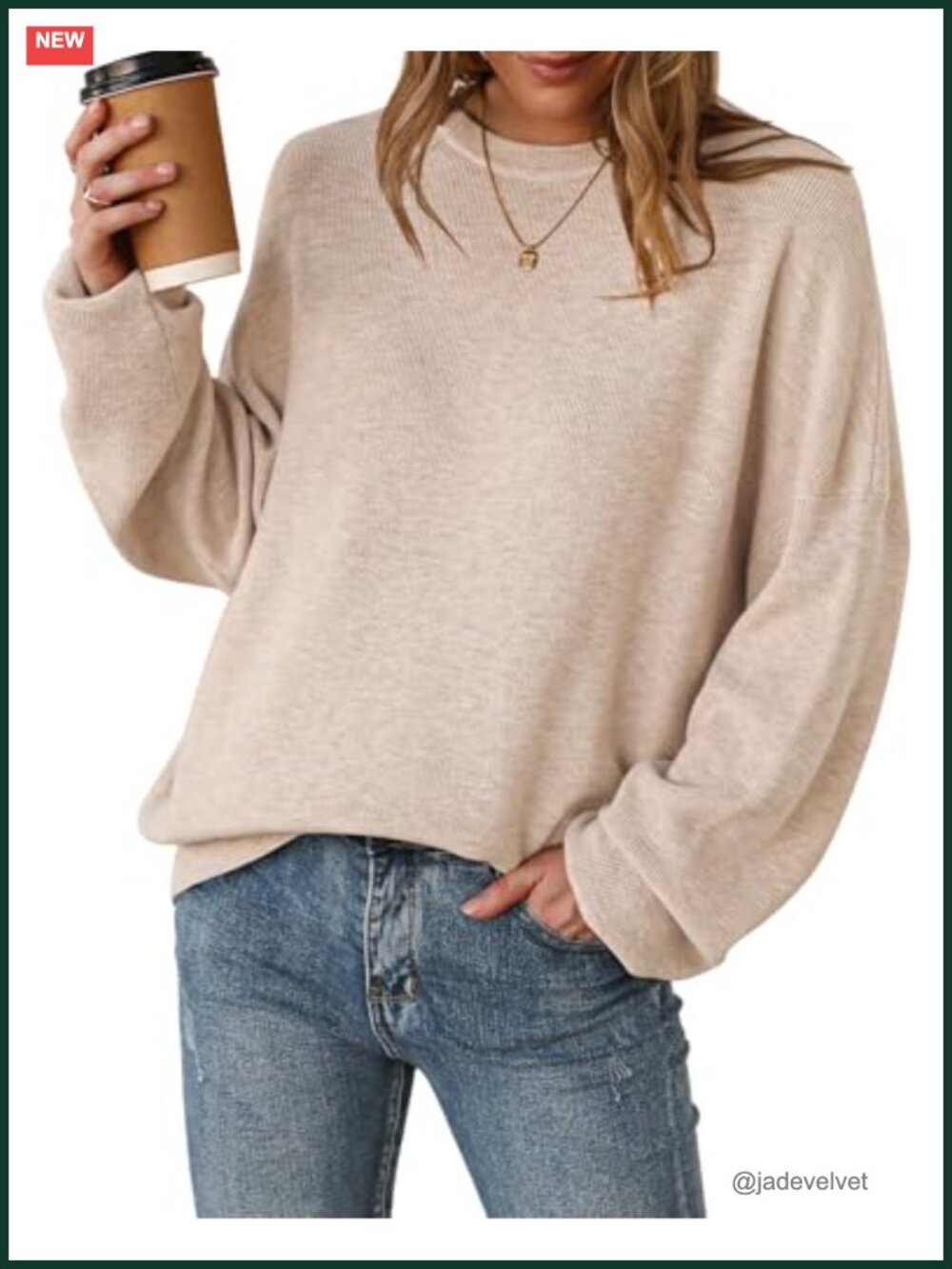 Women's Oversized Crewneck Sweater, Ribbed Wool Blend Fall Pullover Long Sleeve